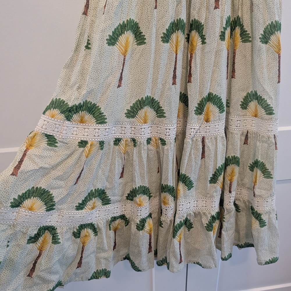 CALYPSO St. Barth Palm Tree Tiered Maxi Dress With Lace Trim Size XS - Picture 8 of 12